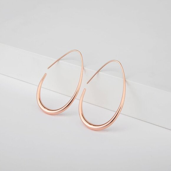 Rose gold Lightweight Teardrop Large Oval Pull Through Hoop Earrings for Women - Picture 5 of 6